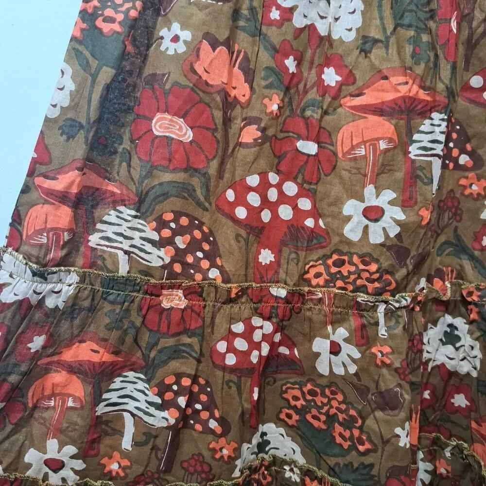 Lakhays Hippie Boho Chic Mushroom Forest Handmade Artisan Cotton Clay M/L NWT